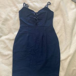 XS | faux jean bodycon cutout dress